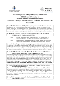 Doctoral Workshop: Medieval and Early Modern English Studies