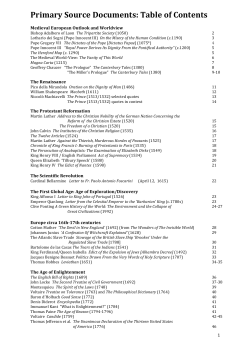 Primary Source Documents: Table of Contents