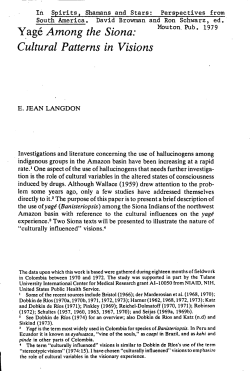 "Xage Among the Siona: Cultural Patterns in Visions