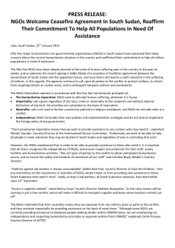 PRESS RELEASE: NGOs Welcome Ceasefire Agreement In South