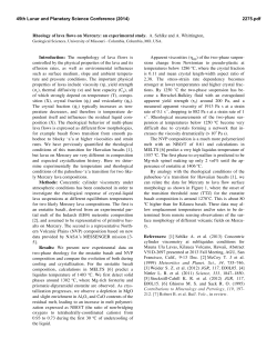 Rheology of lava flows on Mercury: an experimental study. A. Sehlke