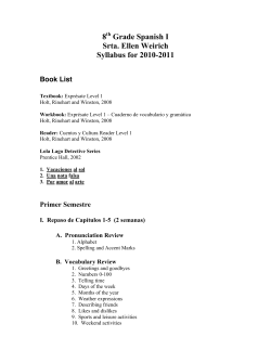 8th Grade Spanish I 2010 &ndash; 2011 Syllabus