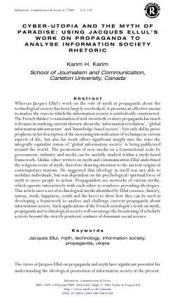 Cyber-Utopia And The Myth Of Paradise: Using Jacques Ellul`s Work