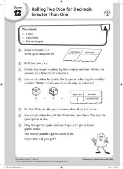 Rolling Two Dice for Decimals Greater Than One