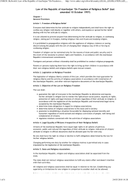 Law of the Republic of Azerbaijan "On Freedom of Religious Belief