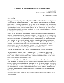 Father Daniel`s sermon for the ordination of the Rev. Barbara