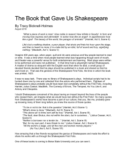 The Book that Gave Us Shakespeare - Albertsons Library