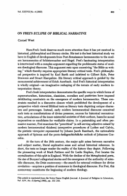 ON FREI`S ECLIPSE OF BIBLICAL NARRATIVE Cornel West Hans