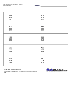 Math Worksheets: Ordering Numbers: Orde...git Numbers in Least to
