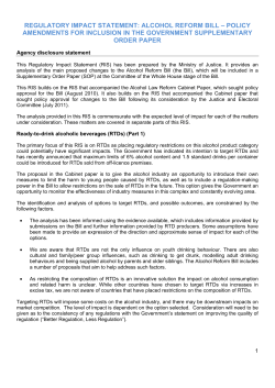 Alcohol Reform Bill - Policy Amendments for inclusion in the