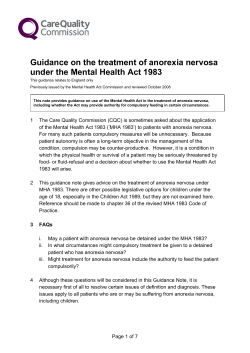 Guidance on the treatment of anorexia nervosa under the Mental