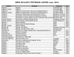 IWHS 2014-2015 TEXTBOOK LISTING June 2014