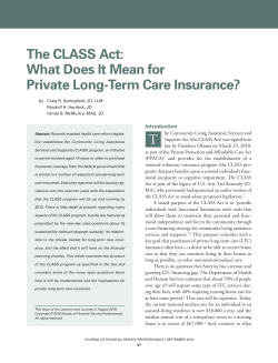 The CLASS Act: What Does It Mean for Private Long