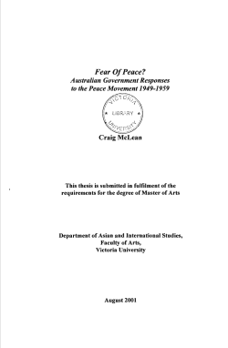 Fear Of Peace? Australian Government Responses to the Peace