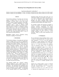 Bootstrap Tests of Hypothesis for Survey Data 739