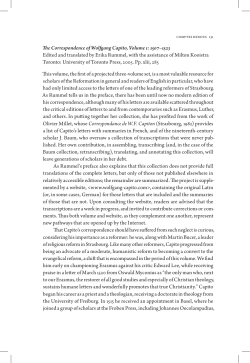 The Correspondence of Wolfgang Capito, Volume 1