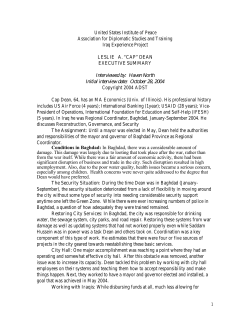 Leslie Dean, Reconstruction, Iraq Experience Oral Histories