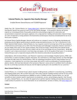 Colonial Plastics, Inc. Appoints New Quality Manager