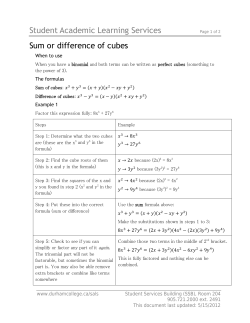 Student Academic Learning Services Sum or difference of cubes