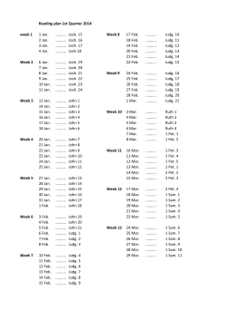 Reading plan 1st Quarter 2014 week 1 1 Jan. .......... Josh. 15 Week