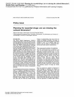Policy issue Planning for essential drugs: are&middot; we missing the