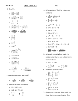 MATH 52 FINAL PRACTICE h. &minus;93 2 a.     c. &radic;5 CSC 3 = &minus; 1 +4 &ge; 0 c.