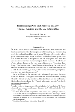 Harmonizing Plato and Aristotle on Esse: Thomas Aquinas and the