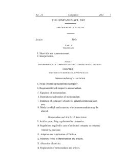 I 2002 No. 12 Companies THE COMPANIES ACT, 2002 Title