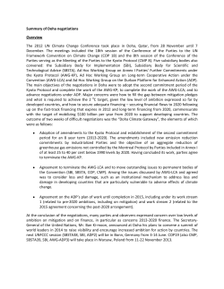 Summary of Doha negotiations Overview The 2012 UN Climate