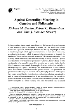 Against Generality: Meaning in Genetics and Philosophy Richard M