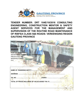 TENDER NUMBER: DRT 104E/10/2016 CONSULTING