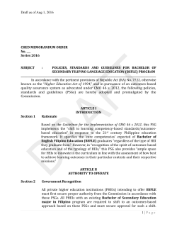 Draft as of Aug 1, 2016 1 - Commission on Higher Education XI