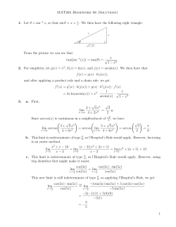 MAT265 Homework 08 (Solutions) 1. Let &theta; = sin &minus;1 x, so that sin&theta;