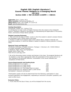 English Literature I Course Theme: Religion in a Changing World