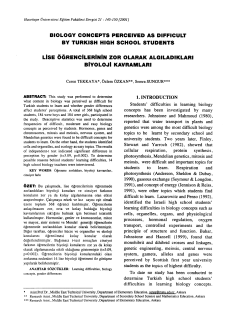 BIOLOGY CONCEPTS PERCEIVED AS DIFFICULT BY TURKISH