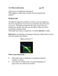 12.1 What is Refraction pg. 515 Light travels in straight lines through
