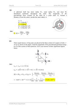A spherical shell has inner radius R1, outer radius R2, and