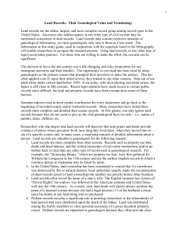 Land Records - Their Genealogical Value