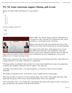 NY, NJ Asian-Americans support Obama, poll reveals