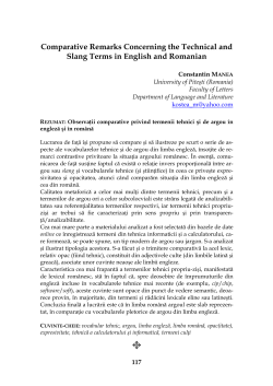 Comparative Remarks Concerning the Technical and Slang Terms