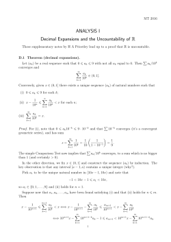 ANALYSIS I Decimal Expansions and the Uncountability of R