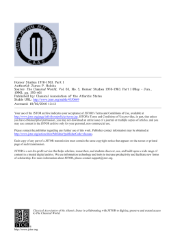 Homer Studies 1978-1983. Part I