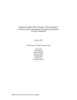 TORONTO FIRST DUTY PHASE 1 FINAL REPORT