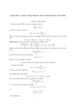 LECTURE 6: EXACT EQUATIONS AND INTEGRATING FACTORS 1