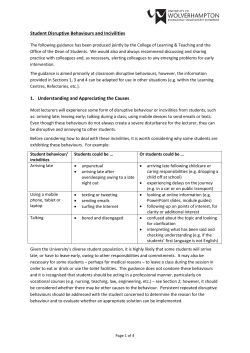 Student Disruptive Behaviours and Incivilities 1. Understanding and