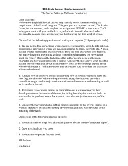10th Grade Summer Reading Assignment The Scarlet Letter by