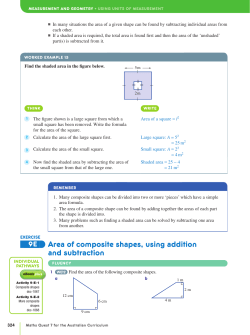 Area of composite shapes, using addition and subtraction