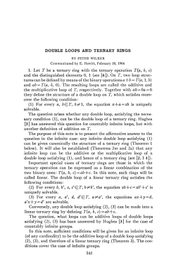 DOUBLE LOOPS AND TERNARY RINGS 1. Let T be a ternary ring
