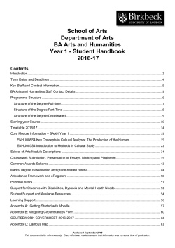 BA Arts and Humanities Year 1 Handbook
