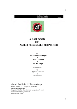 A LAB BOOK OF Applied Physics Lab-I (ETPH